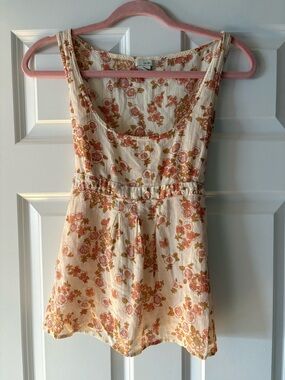 Odille Cream Floral Sleeveless Top with Rust and Mustard Blooms